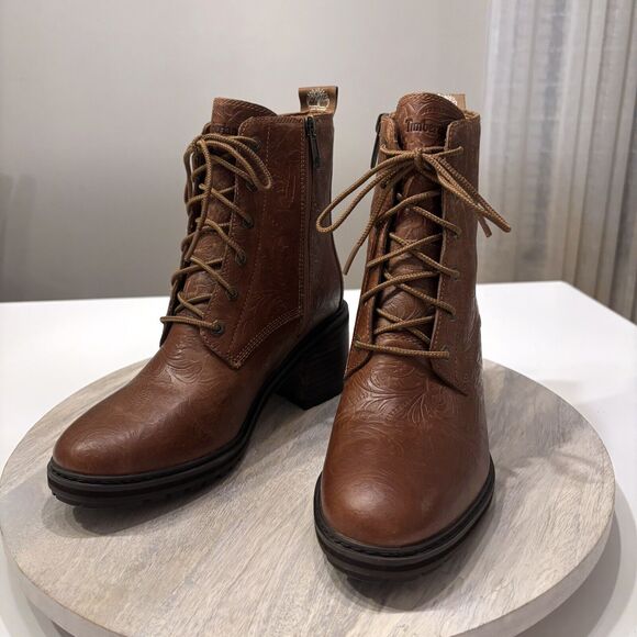 Women's Timberland Sienna High Embossed Brown Leather Waterproof Boots US Size 8 - Picture 4 of 12